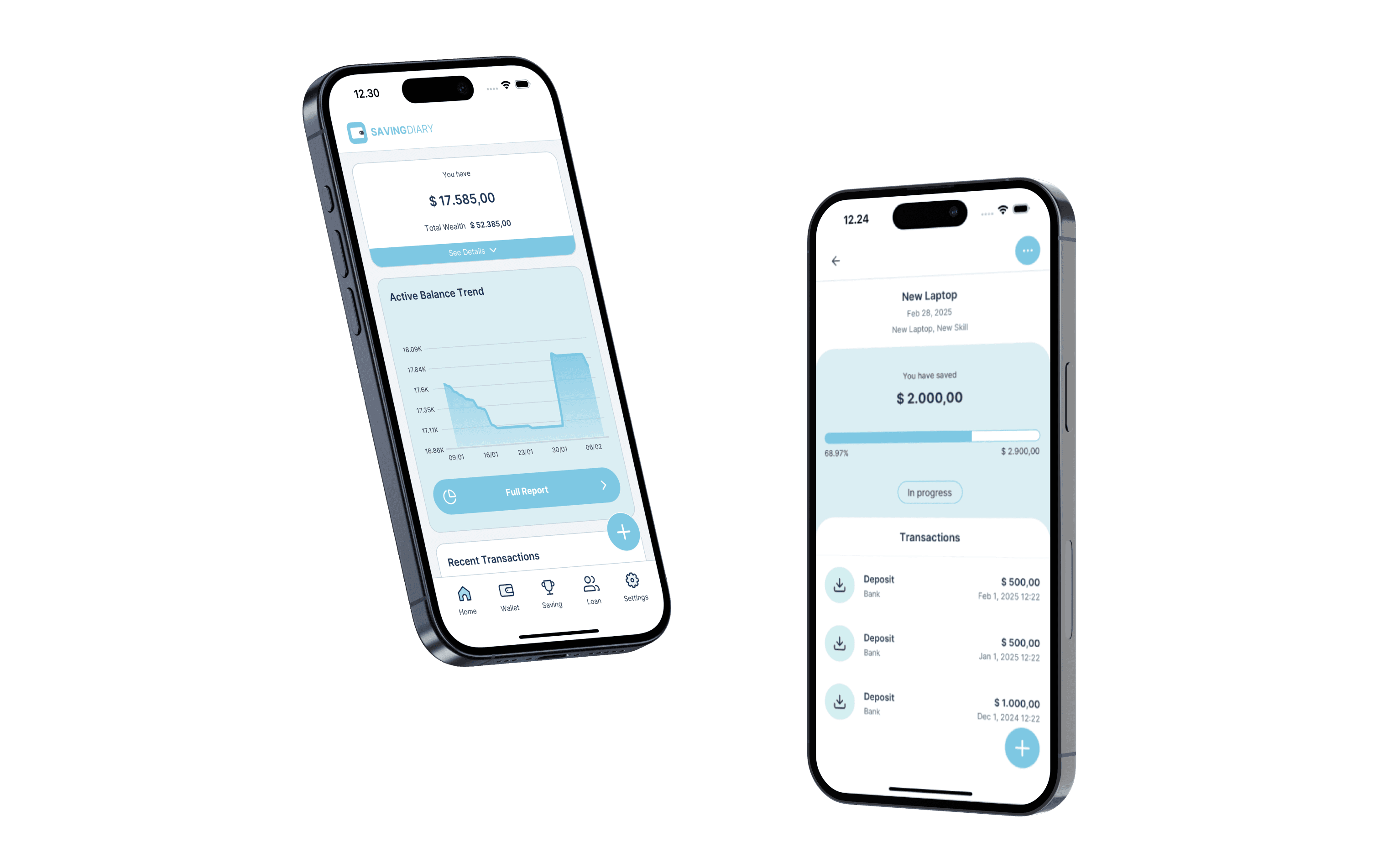 Saving Diary app screens